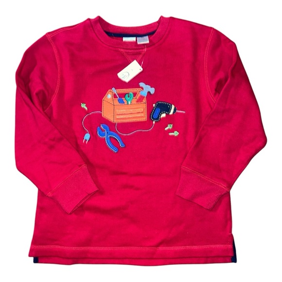 NWT Talbots Kids 7X boys toolbox crewneck sweatshirt red sewn on felted pieces - Picture 1 of 5